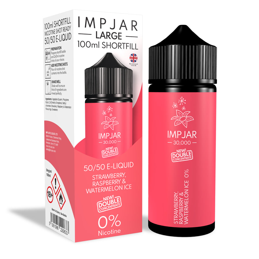 Strawberry, Raspberry & Watermelon Ice E-Liquid 30000 Shortfill By Impjar 100ml