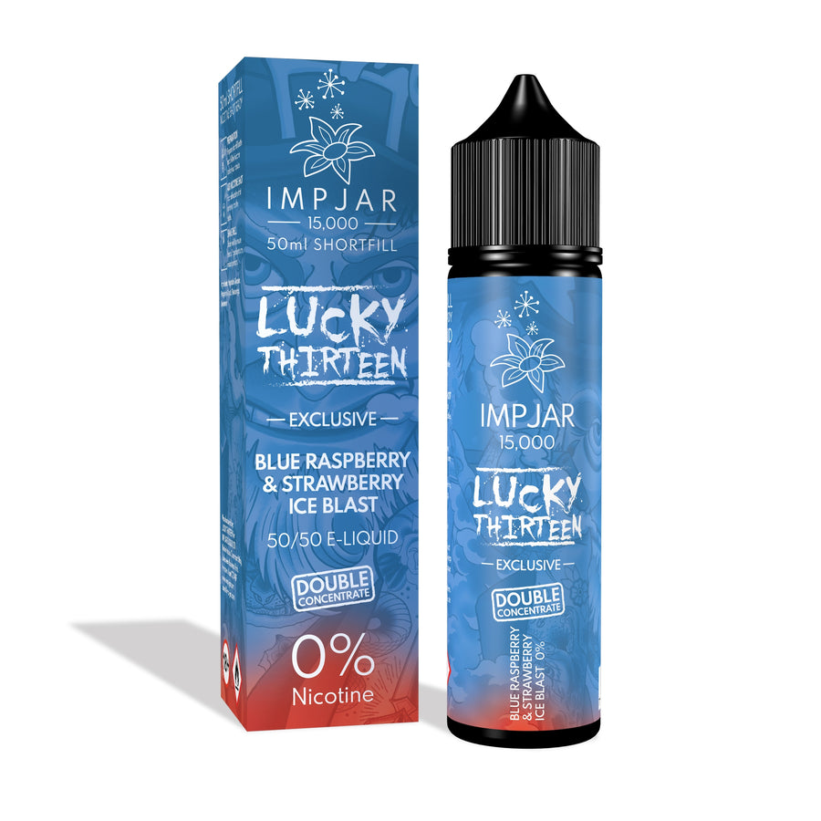 Blue Raspberry & Strawberry Ice Blast E-Liquid Shortfill By Impjar x Lucky Thirteen 15000 50ml