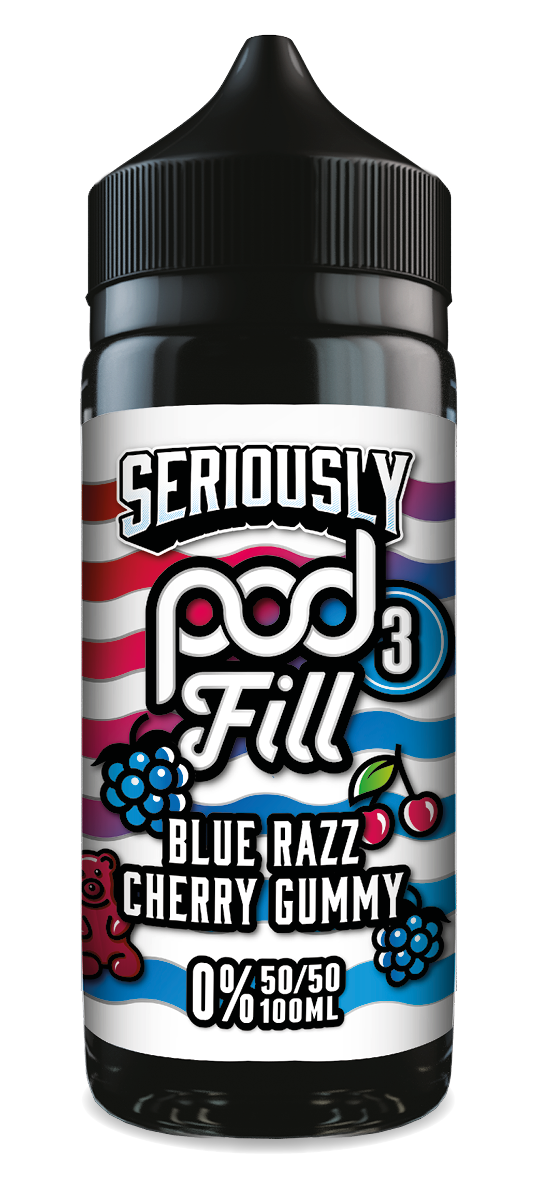 Blue Razz Cherry Gummy Seriously Pod Fill 3 E-Liquid Shortfill By Doozy Vape 100ml