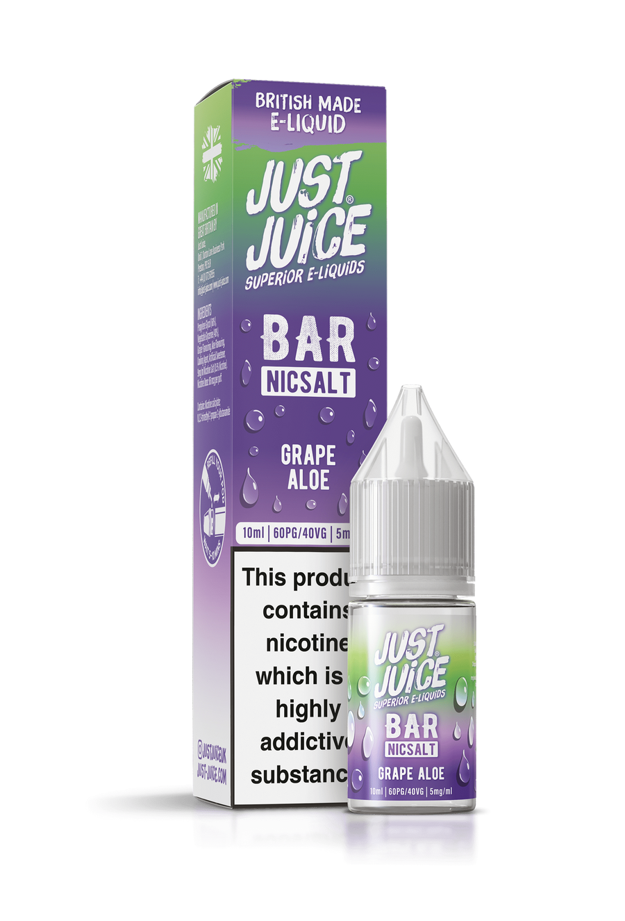 Grape Aloe Bar Range E-Liquid Nicotine Salt By Just Juice 10ml